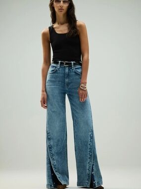 Hudson James Wide Leg Snap-Front Blue Jeans for Women